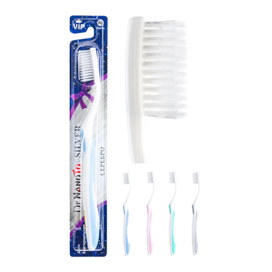 Double row toothbrush with silver nanoparticles Dr.NanoTo Nano Silver (50 pieces in assortment including dental floss of our brand)