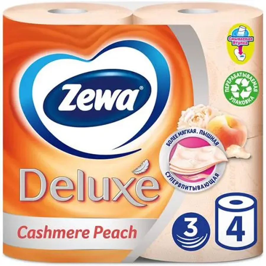 Зева Делюкс Туалетная бумага 3-х слойная с ароматом персика