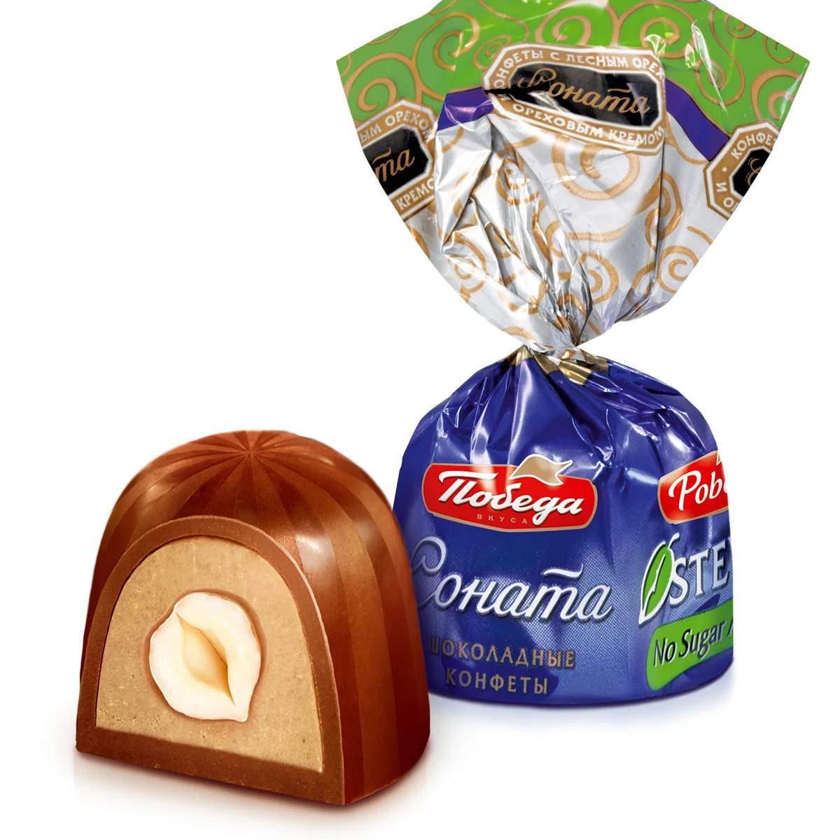 Конфеты Победа вкуса шоколадные "Соната" с лесным орехом без добавления сахара, 2000 г