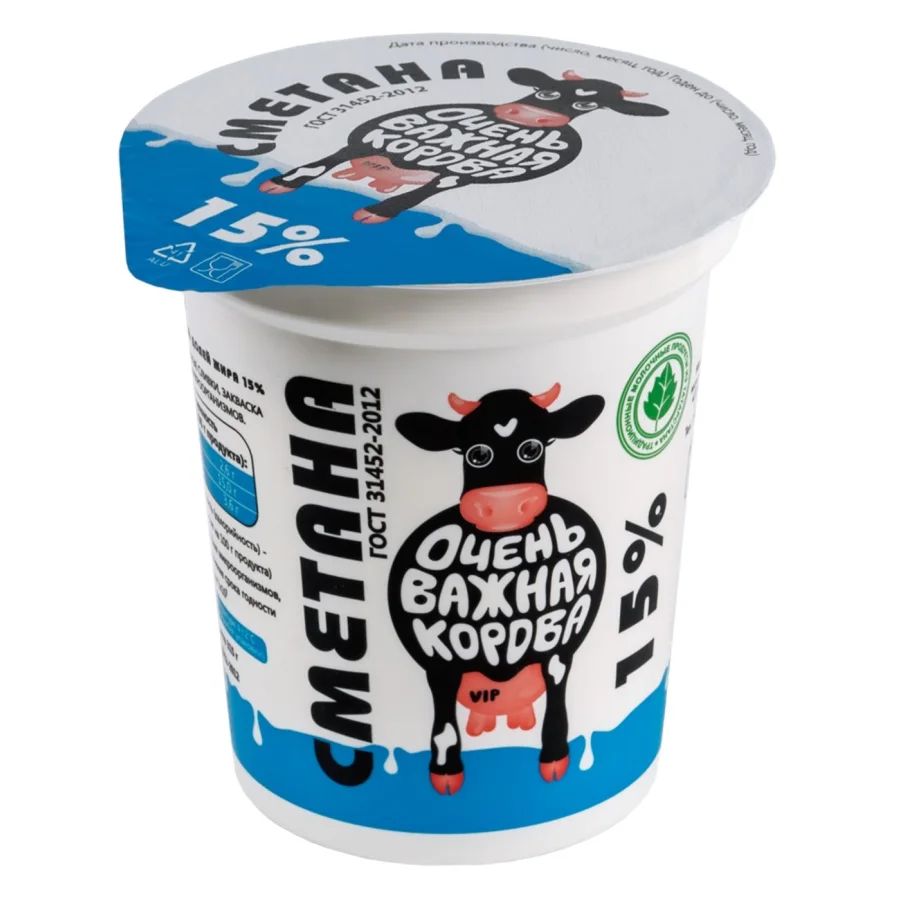Sour cream is a very important cow 15%, 315 g, glass