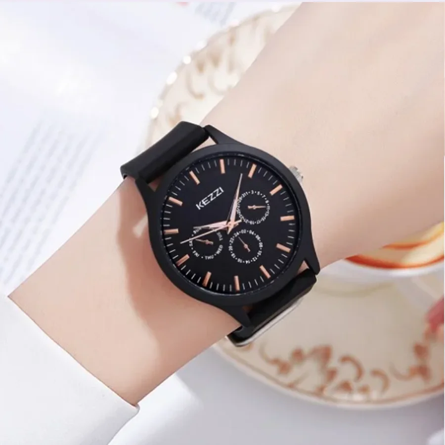 KEZZI New Korean version of the big dial round leather strap calendar neutral women's watches trend fashion watches femininity