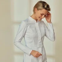 Medical gown with a stand-up collar with long sleeves