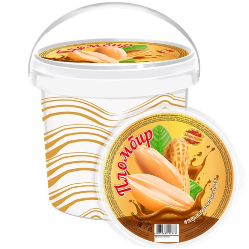 Мороженое Пломбир с карамелью и орехами в пластиковом ведёрке