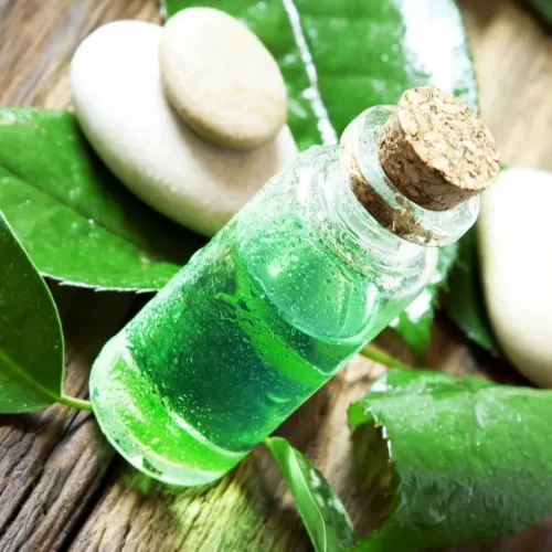 Massage oil with tea tree essential oil