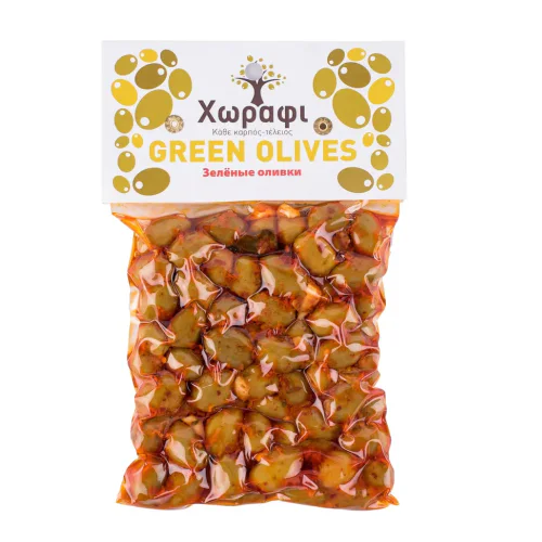 ЗЕЛЕНЫЕ ОЛИВКИ C ПЕРЦЕМ ЧИЛИ Хорафи 200 г вакуум