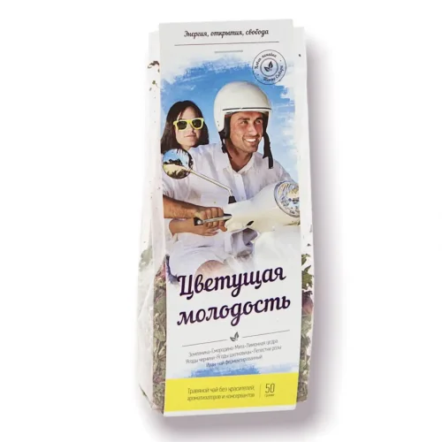 Herbal collection "Blooming youth" with blueberries, mulberries, mint, lemon, in a pack, 50g
