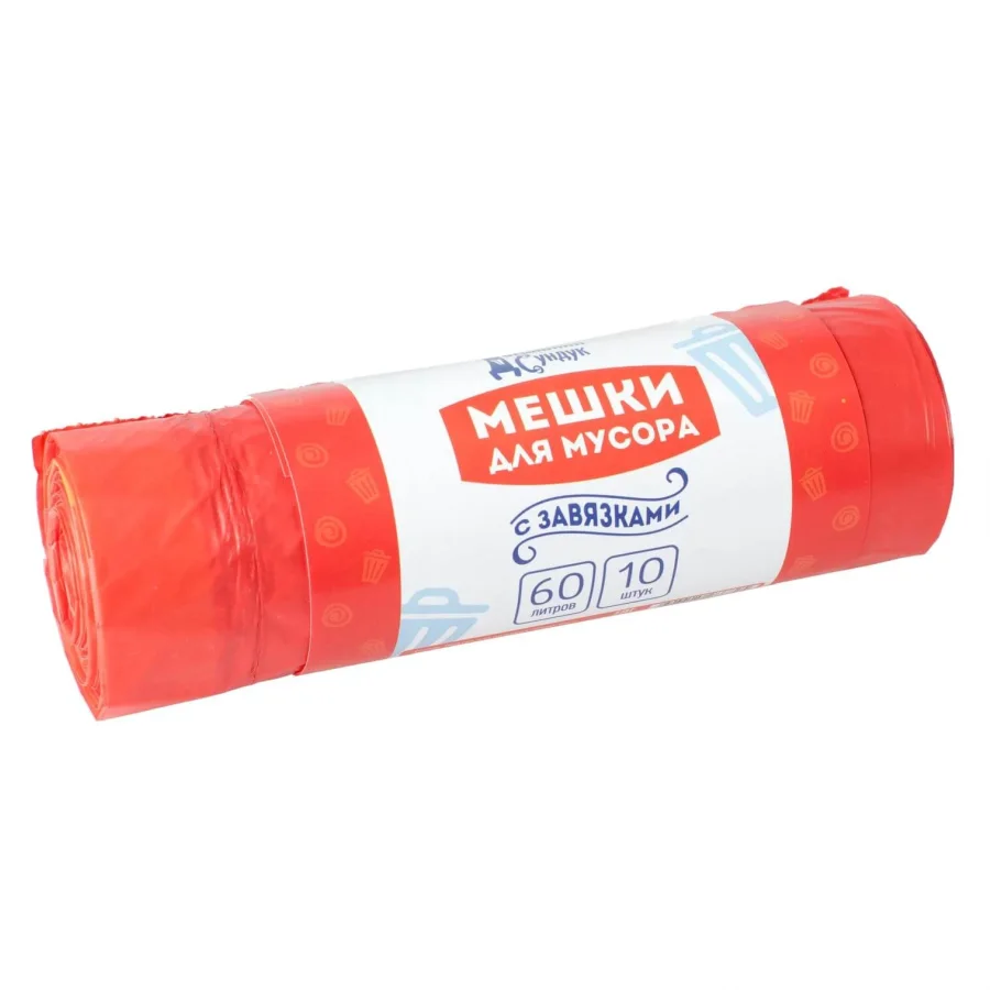Garbage Bags with TIES 60L 10pcs Roll 24mkm DS-169 Red SHOW BOX