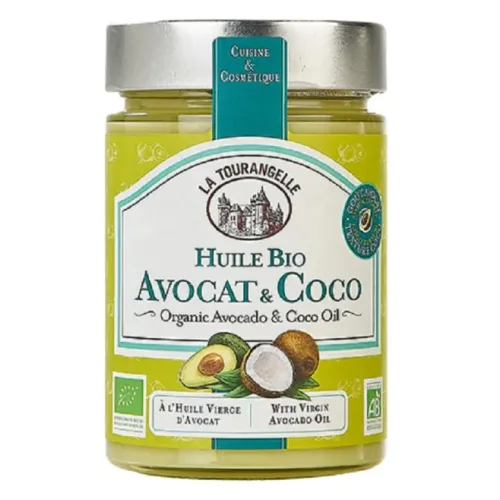 314 ml. Avocado oil and coconut oil, organic, unrefined, first cold spin, Organic Avocado & Coco Oil La Touragelle.