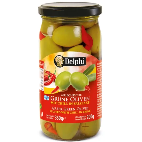 DELPHI green olives stuffed with chili pepper in brine