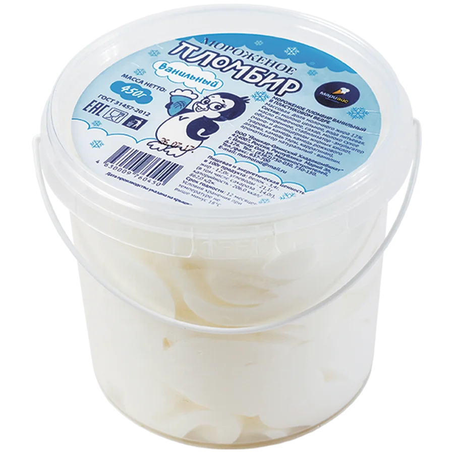 Мороженое пломбир ванильный в пластиковом ведре 12%