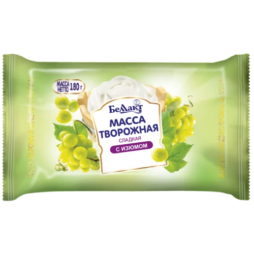 Sweet curd mass "Bellact" with raisins 23% film (double pack) 180 g
