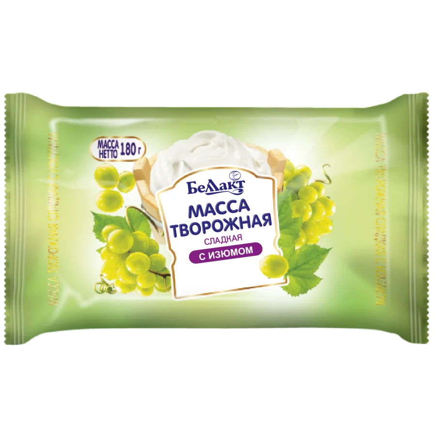 Sweet curd mass "Bellact" with raisins 23% film (double pack) 180 g