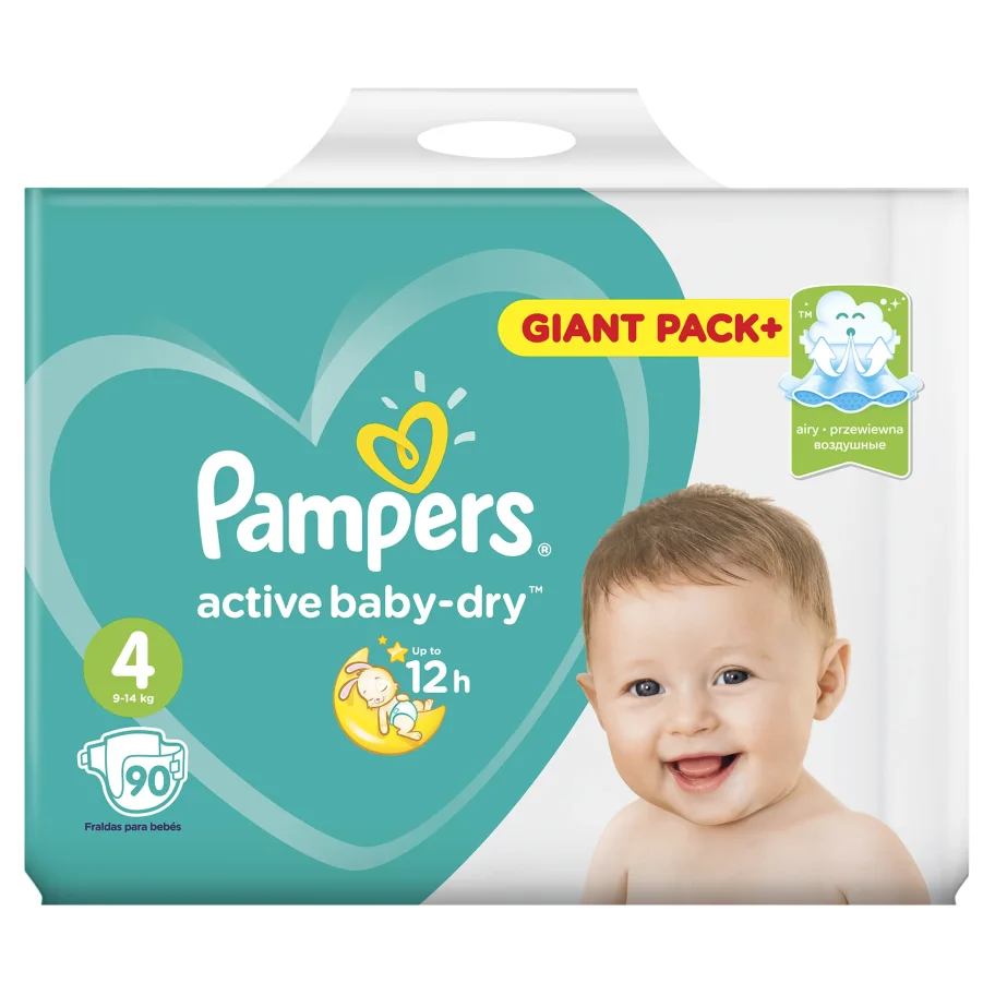 Подгузники Pampers Active Baby-Dry 9–14 кг, размер 4, 90 шт.