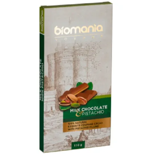 Молочный шоколад "Biomania" с начинкой из пасты Урбеч фисташки 
