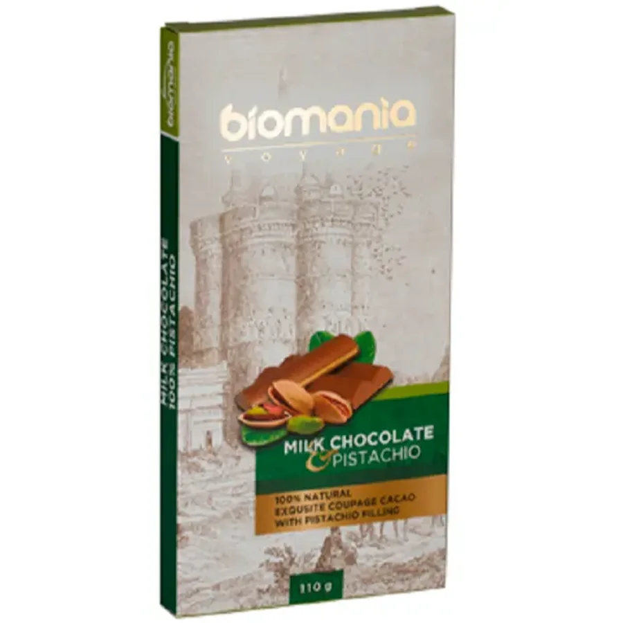 Milk chocolate "BIOMANIA" with a filling of a paste of Urbch pistachios