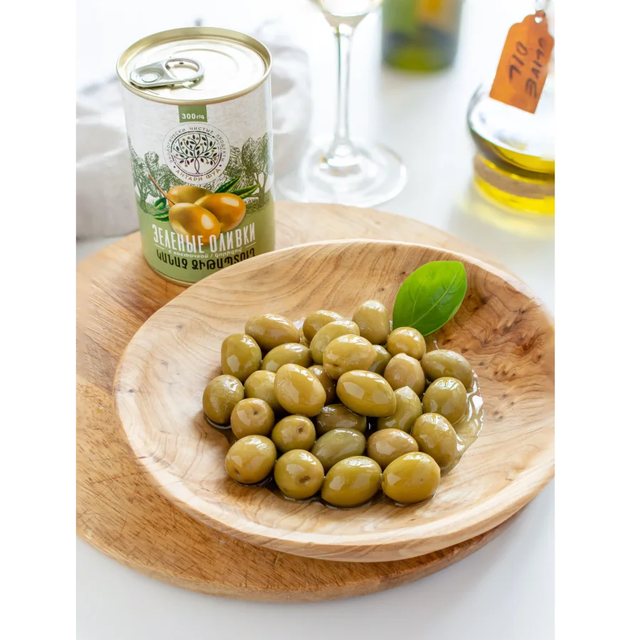 Green olives with a bone