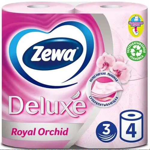 Зева Делюкс Туалетная бумага 3-х сл. розовая с ароматом орхидеи
