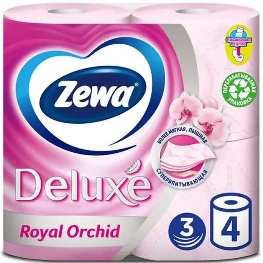 Зева Делюкс Туалетная бумага 3-х сл. розовая с ароматом орхидеи