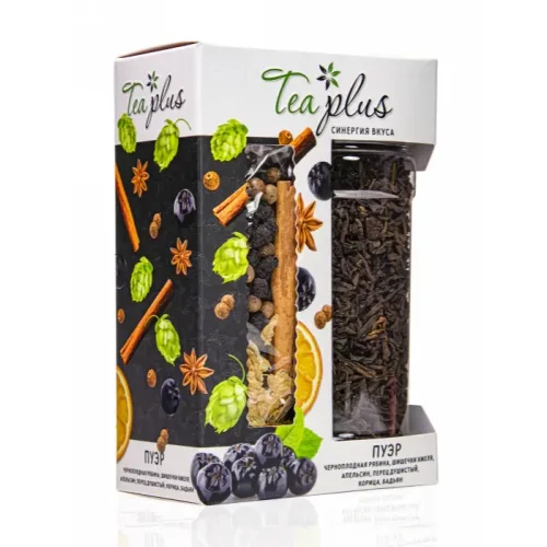 Pu-erh tea with additives of mountain ash, hop cones, orange peel, allspice, cinnamon and star anise