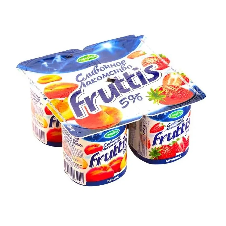 Продукт йогуртный Fruttis Сливочное лакомство Персик/Клубника 5%, 115г, п/ст