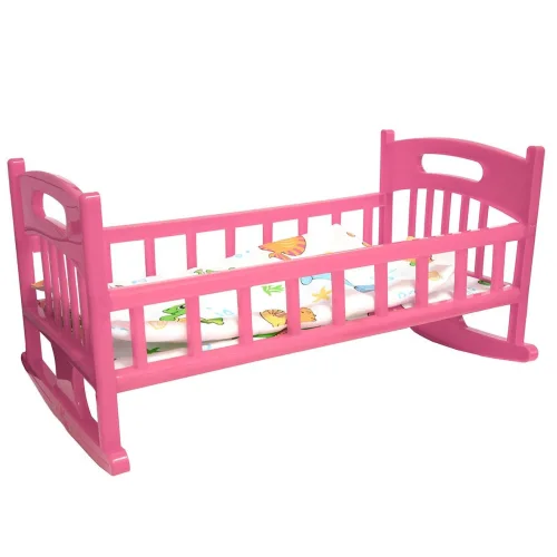 Green Plast Toy Crib for dolls with a bed KKP004