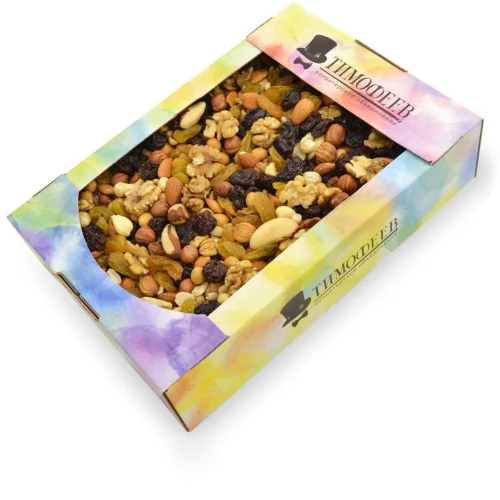 A mixture of nuts and dried fruits