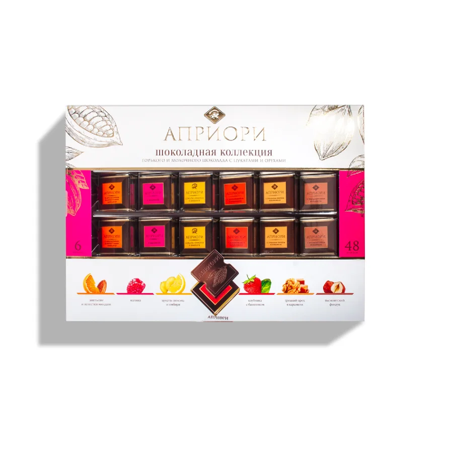 Collection of bitter and milk chocolate with candied fruits and nuts 240 g