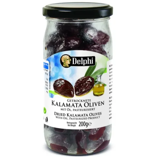 Dried Delphi Kalamata olives with a stone