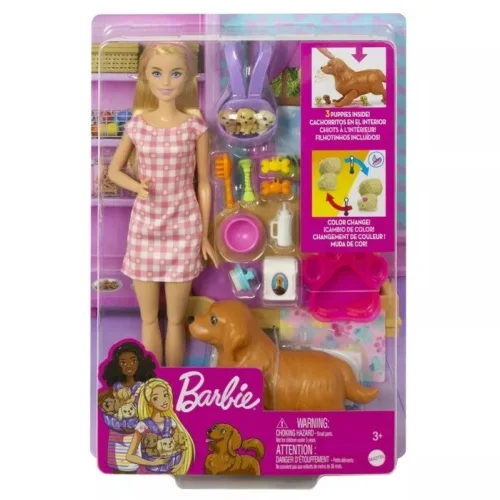 Newborn Puppies (Blonde) Barbie Doll Family HCK75 