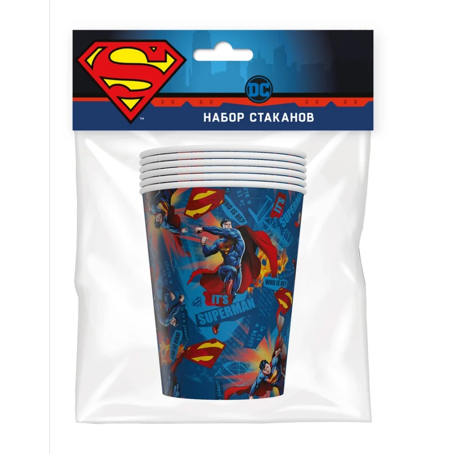 Superman. Set of paper cups-1, 6 pcs * 250 ml