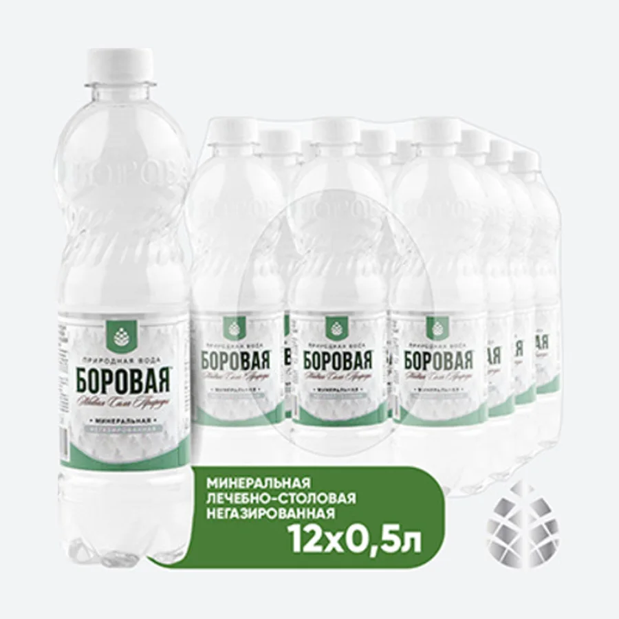 Вода  BOROVAYA (БОРОВАЯ)лечебно-столовая минеральная питьевая природная сульфатно-кальциевая негазированная, ПЭТ, 0,5 л х 12 шт