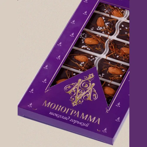 Шоколад "Монограмма"горький с миндалем, перцем чили и солью 100гр