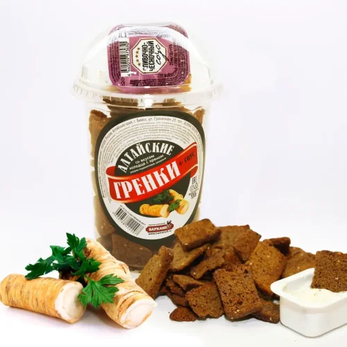 Rye-wheat crackers with the taste of jelly with horseradish, the shape of chips glass 130 g + sauce