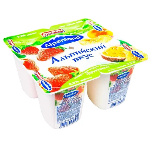Продукт йогуртный Alpenland Клубника/Персик-Маракуйя 0.3%, 95г, п/ст
