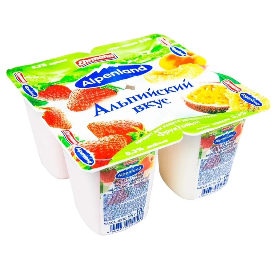 Alpenland yogurt product Strawberry/Peach Passion Fruit 0.3%, 95g, p/st