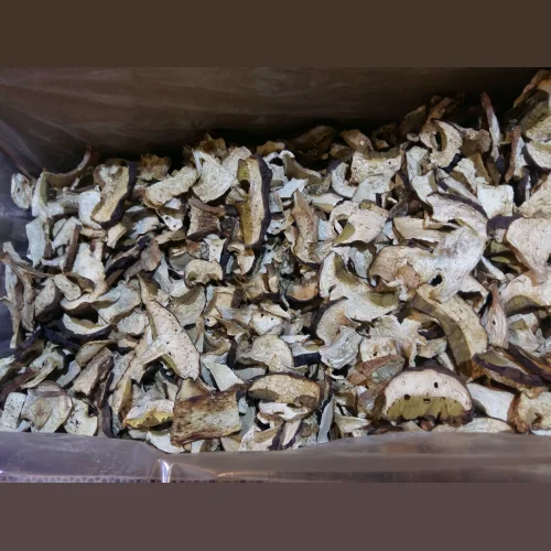Dried white mushrooms for industrial processing