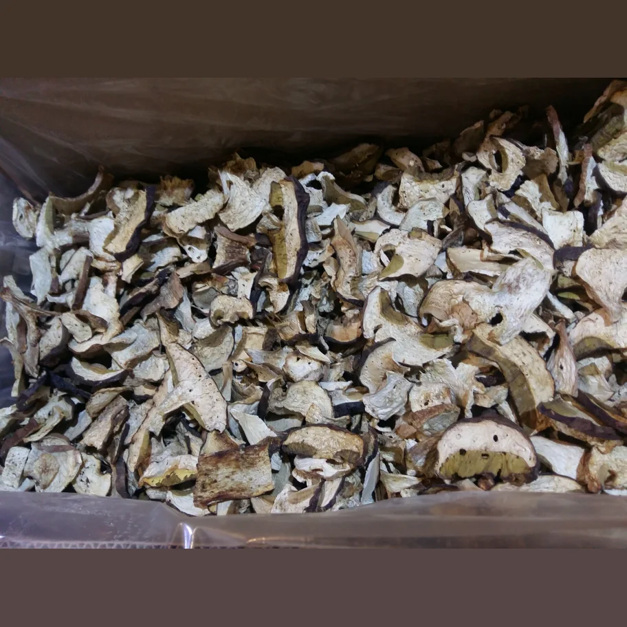 Dried white mushrooms for industrial processing