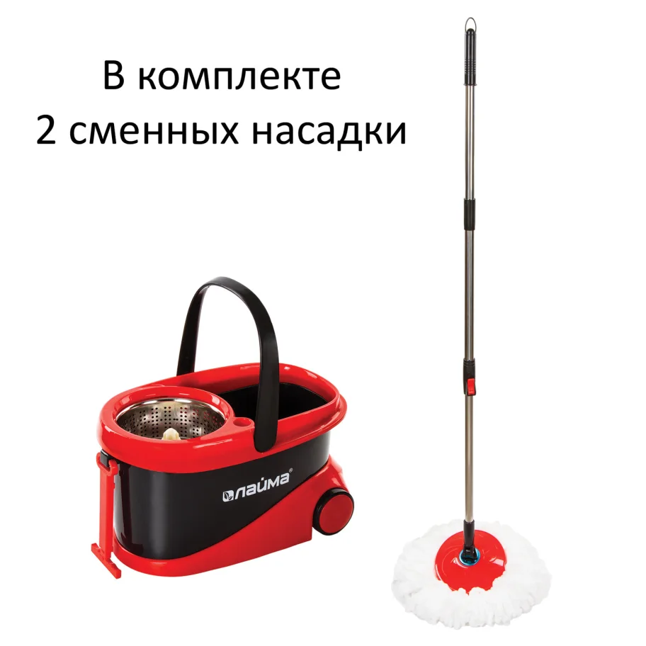 Cleaning kit: mop, bucket 19 l/9 l with spin centrifuge, 2 round nozzles, LAIMA