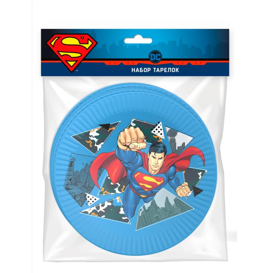 Superman. Set of paper plates-1, 6 pcs d=180 mm