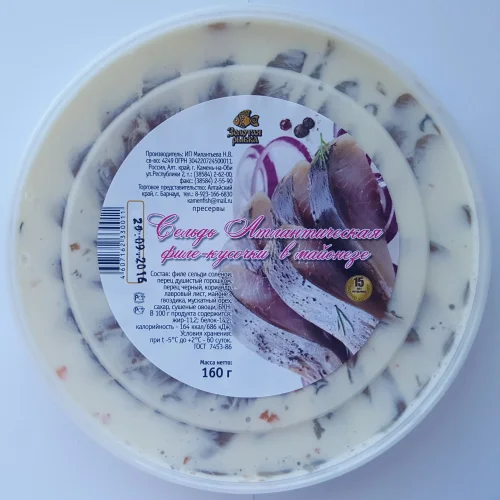 Pr. Herring fillet-160g pieces in mayonnaise
