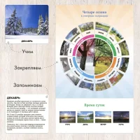 Educational cards. Seasons, months and parts of the day 2+