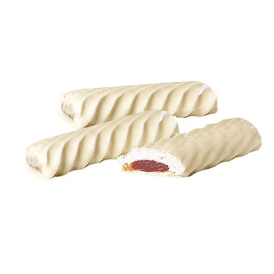 Marshmallow sticks with marmalade filling in white glaze