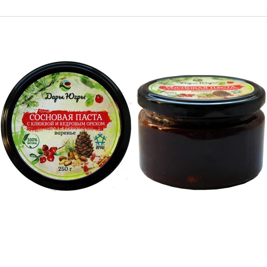 Pine paste with cranberries and cedar nuts from Siberia 250 gr