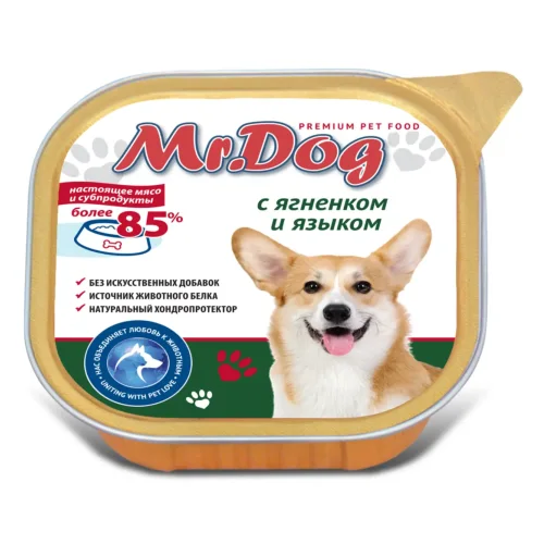Mr.Dog Консервированный влажный корм                                                                         для собак с ягненком и языком, 300 гр. Ламистр
