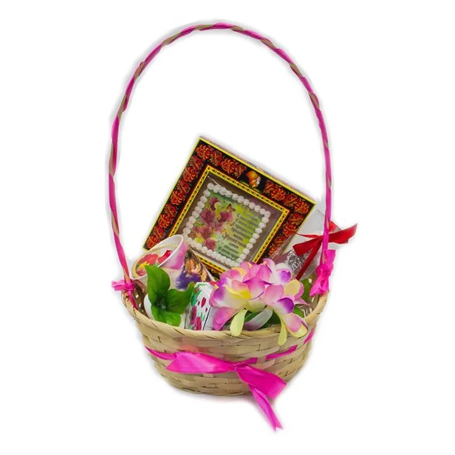 Gift basket with pink ribbon