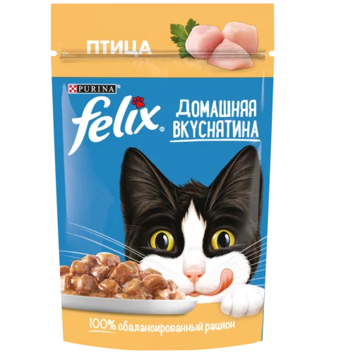 Корм для кошек FELIX Домашняя вкуснятина Птица, 75г пауч