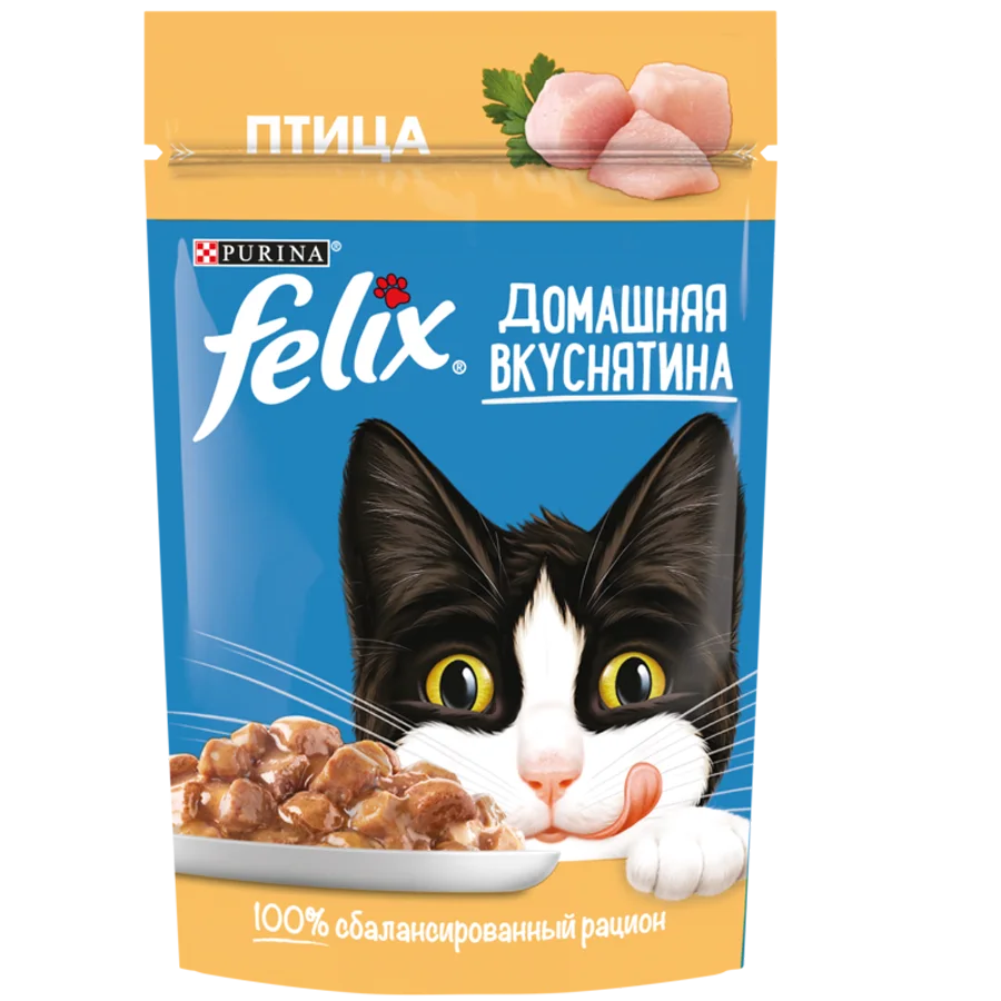 Корм для кошек FELIX Домашняя вкуснятина Птица, 75г пауч