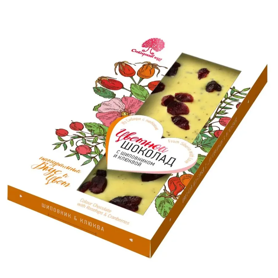 Colored chocolate with rosehip and cranberries / 100 g