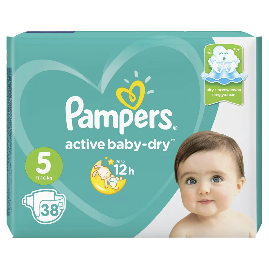 Подгузники Pampers Active Baby-Dry 11–16 кг, размер 5, 38 шт.
