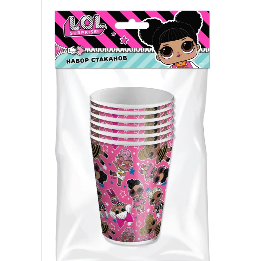 LOL. Set of paper cups (pink with a pattern), 6 pcs*250 ml